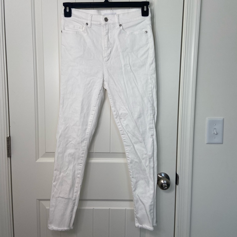 LOFT women’s made and loved solid white the skinny distressed hem denim jeans 2